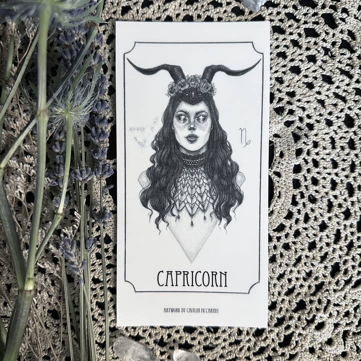 Caitlin McCarthy Art - Vendita all'ingrosso Adesivo - Adesivo per candela con dea zodiacale del Capricorno, confezione da 5