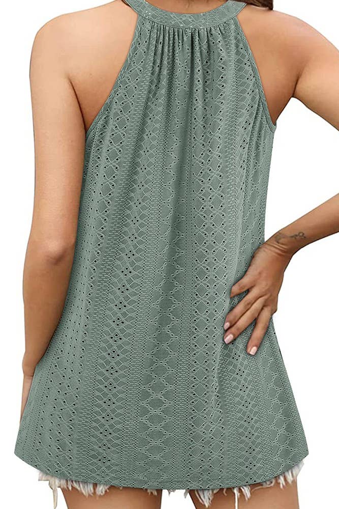UNISHE - Wholesale Tank Top - Women's - Sleeveless Halter Hollow Out Tank Top ZZKF6835