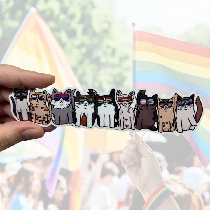 Cat Pride Glasses Glossy Vinyl Water Resistant Sticker for wholesale by familiar sadie