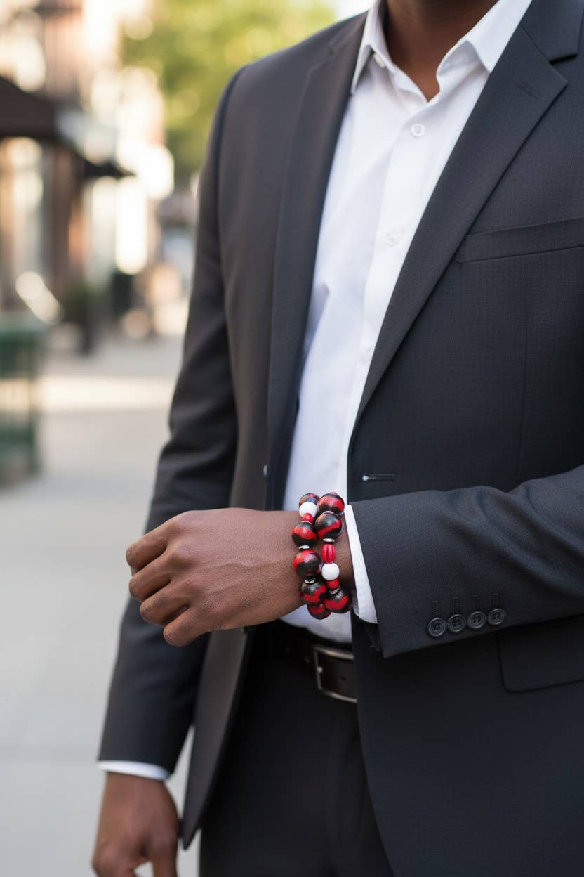 Jewelry By BDK - Wholesale Jewelry Set - Men’s Red, Black & White Beaded Bracelet1