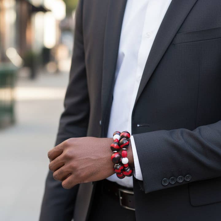 Jewelry By BDK - Wholesale Jewelry Set - Men’s Red, Black & White Beaded Bracelet1