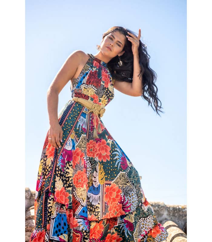 1242 RÉF. : 001242 Robe Sarmiento dos nu à imprimé coucher de soleil et lune en vente sur Faire2