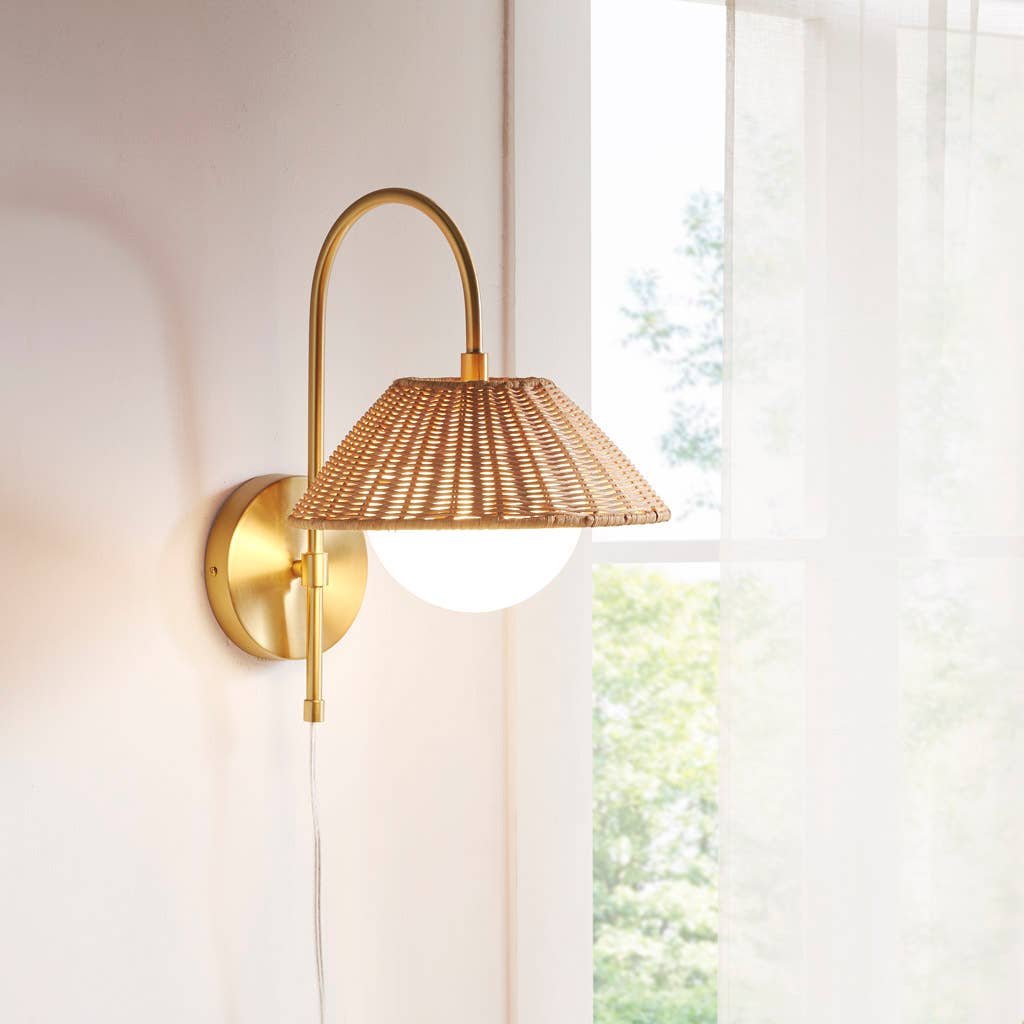 Olliix - Wholesale Sconce - Rattan Weave Gold Plug-in Wall Scone Light