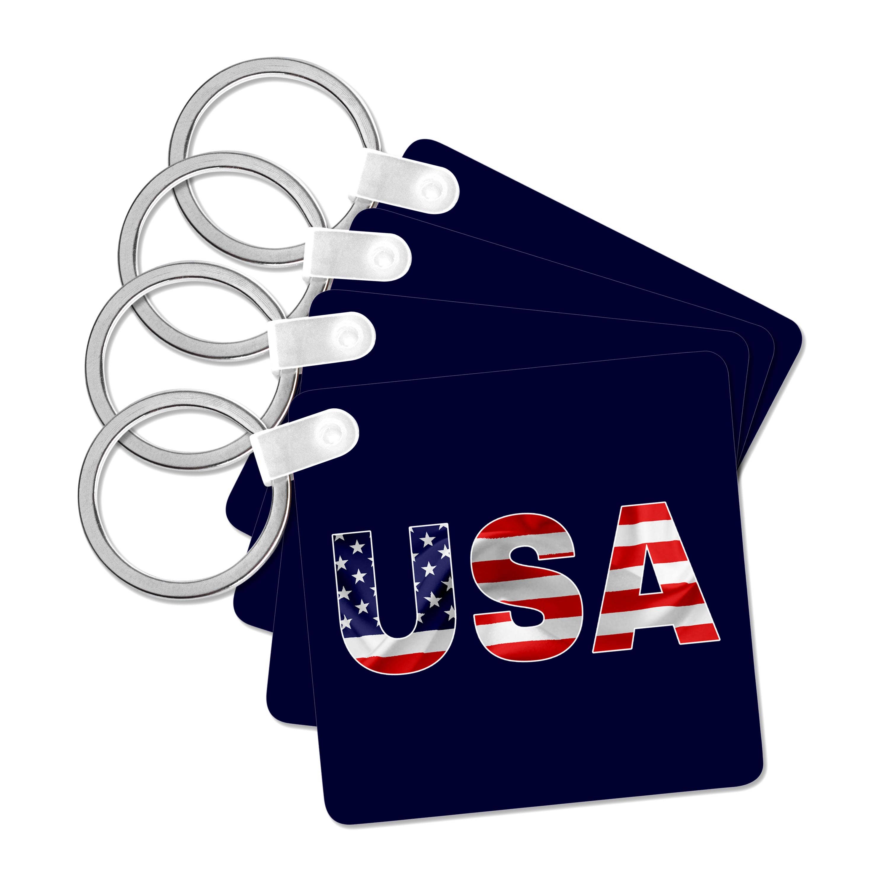 3dRose – wholesale Keychain – Unisex – 3dRose, USA text, the American Flag over the letters. Blue background, Key Chain0