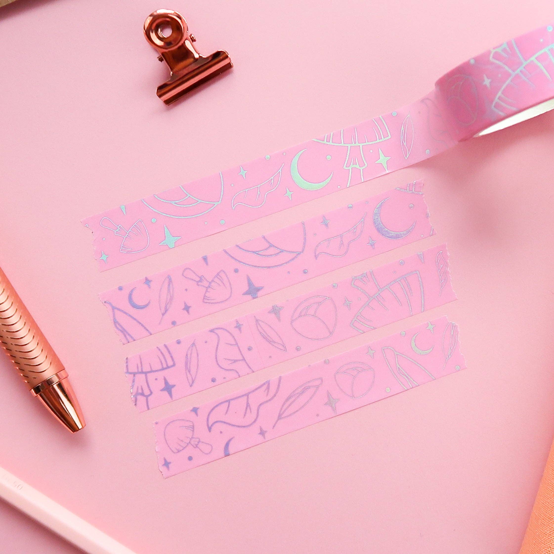Lula Rocks – wholesale Washi tape – Witchy Delights Pink Holographic Silver Foil Washi Tape1