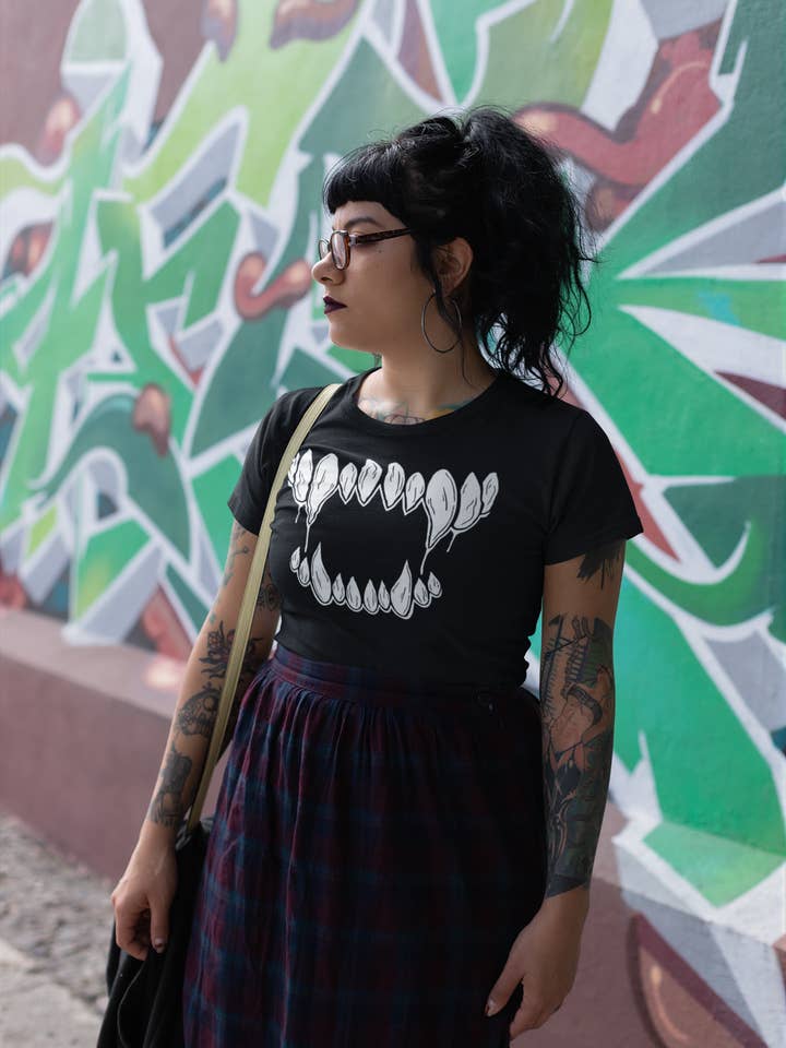 Visceral Horror Vampire Teeth T-Shirt for wholesale by XRAEART Clothing Co
