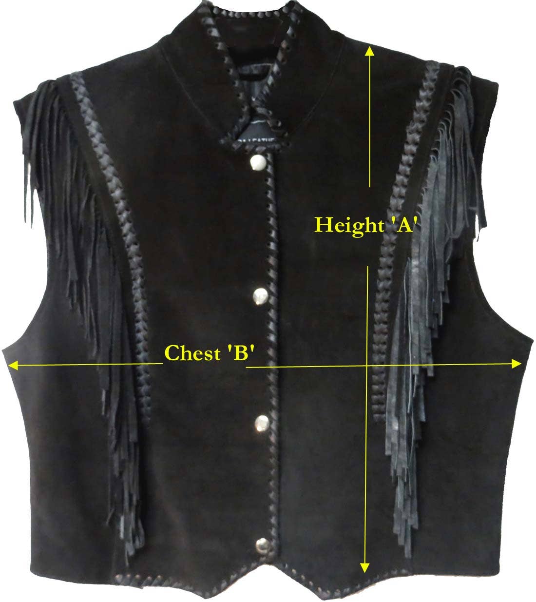 Black Genuine Leather Suede Ladies Vest with Fringes #9892 for wholesale on Faire2