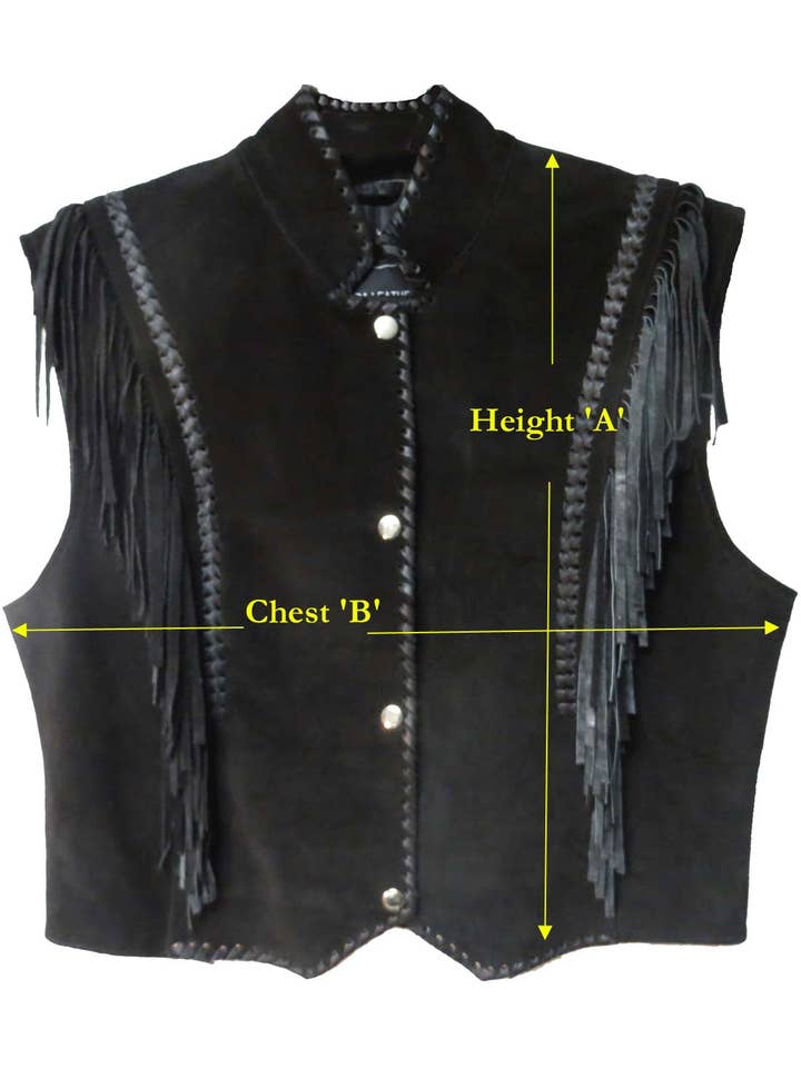 Black Genuine Leather Suede Ladies Vest with Fringes #9892 for wholesale on Faire2