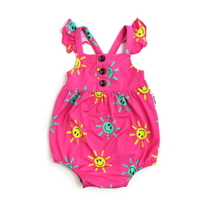 Gigi and Max - Wholesale Bodysuit (Non-Footed) - Baby - Brittany Smiliey Face BUTTON BUBBLE Bamboo