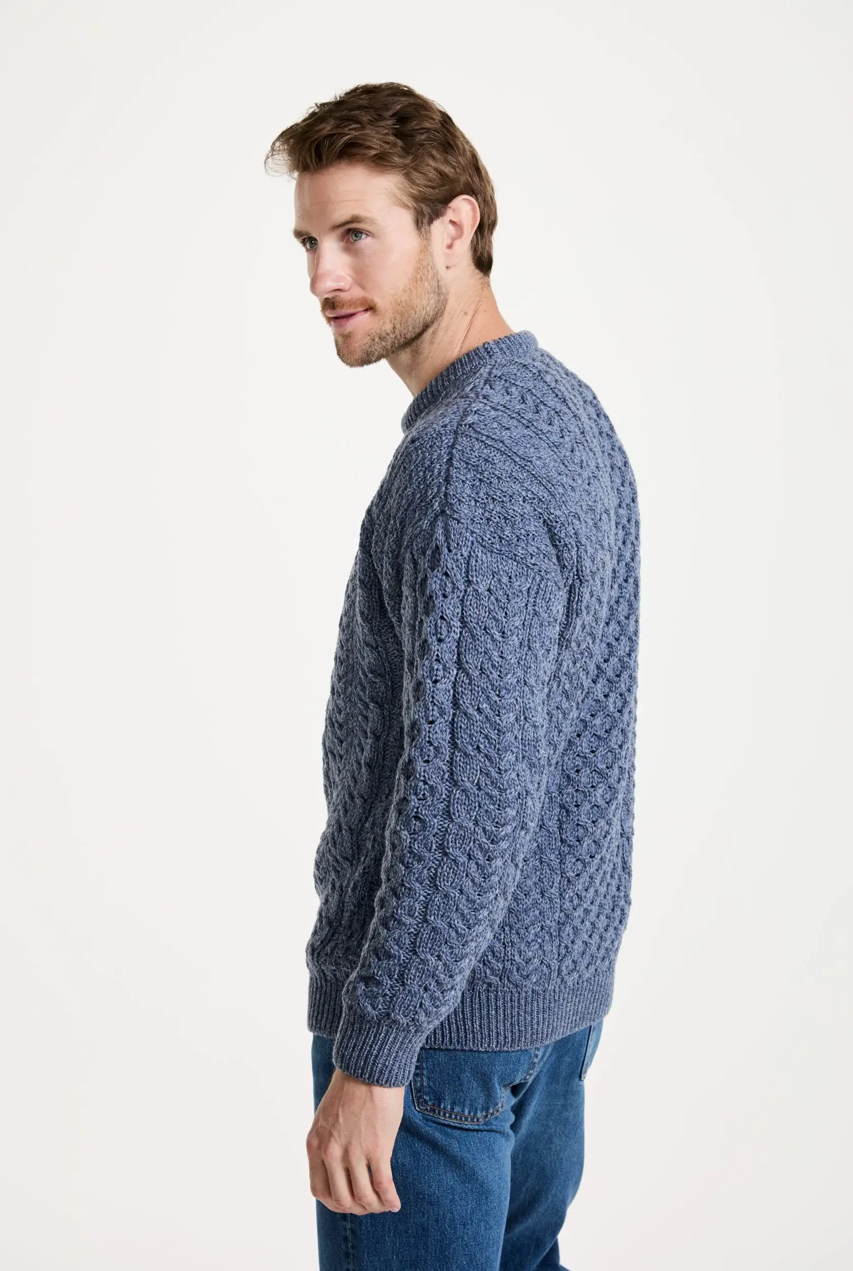 Aran Woollen Mills – Pulôver - Homem por atacado – Camisola Inisheer Tradicional Homem Aran - Azul Cinza2