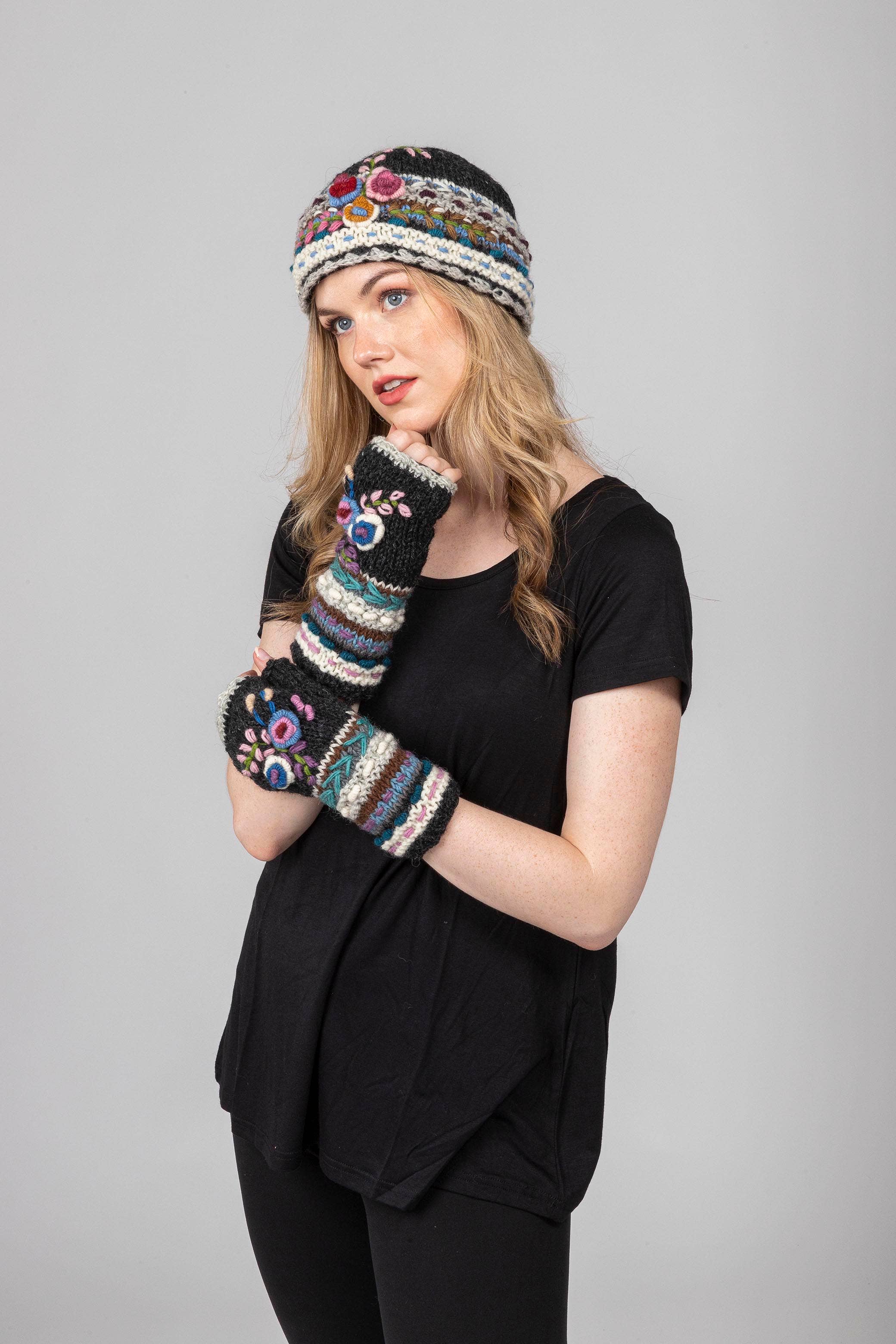 Windhorse Trading Inc - Wholesale Beanie - Women's - Lama Embroidery FAmily_94 0