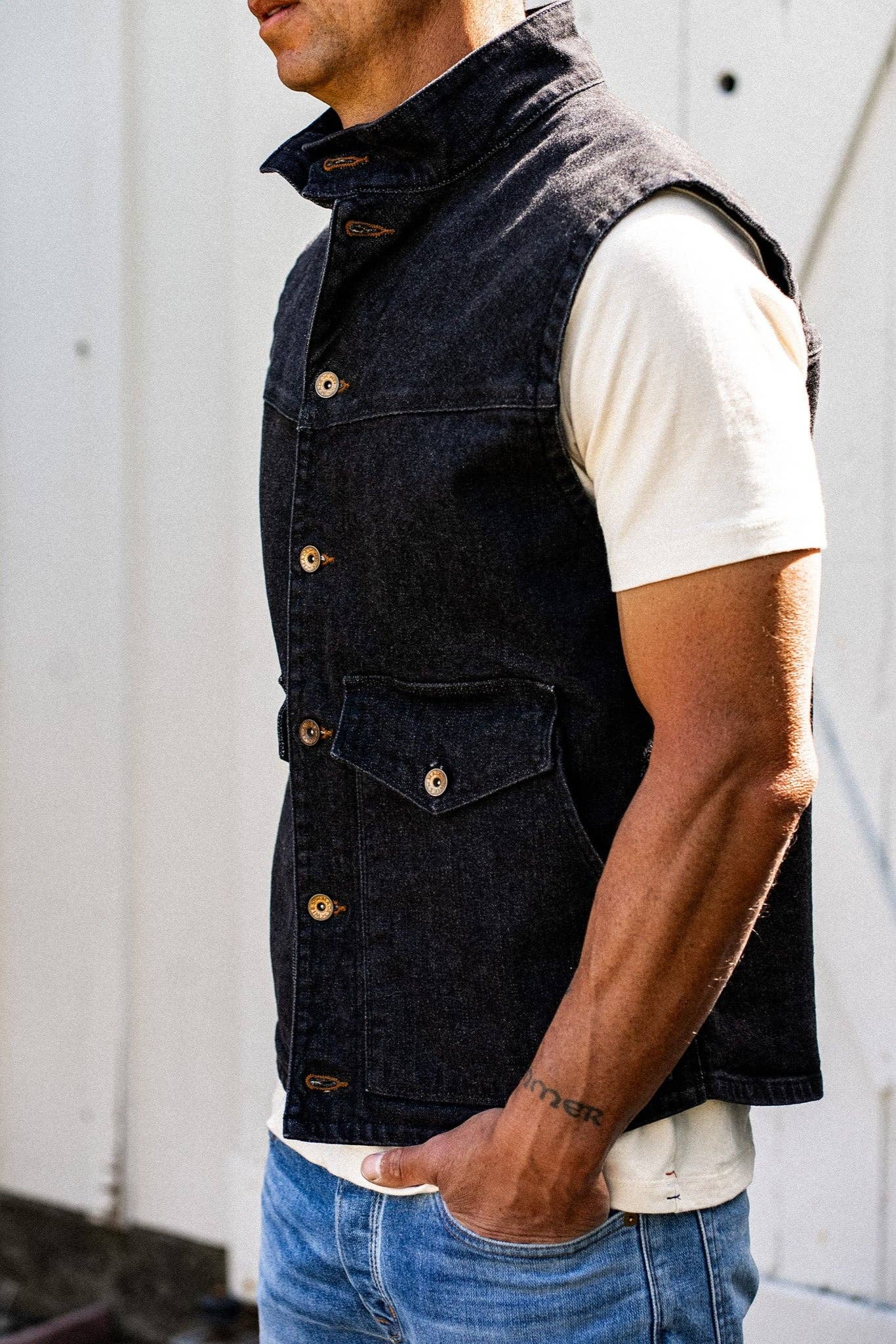 James Vest | Black 14oz Broken Twill Denim for wholesale on Faire3