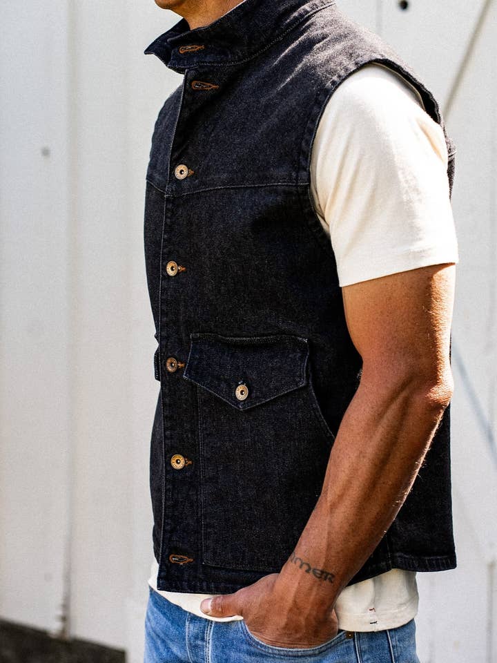 James Vest | Black 14oz Broken Twill Denim for wholesale on Faire3