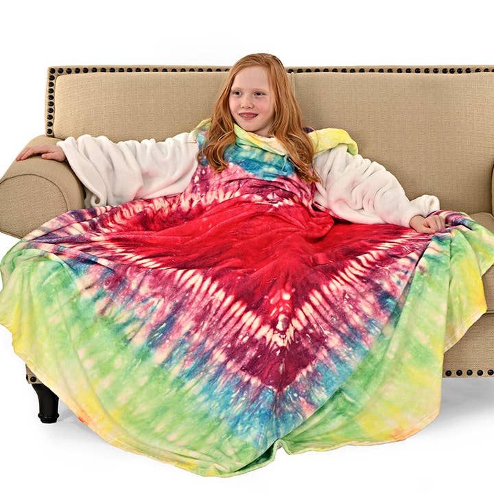 Heart Tie Dye Wearable Sleeved Round Arm Blanket 68" Diameter for wholesale by The Fun Home Novelty Company