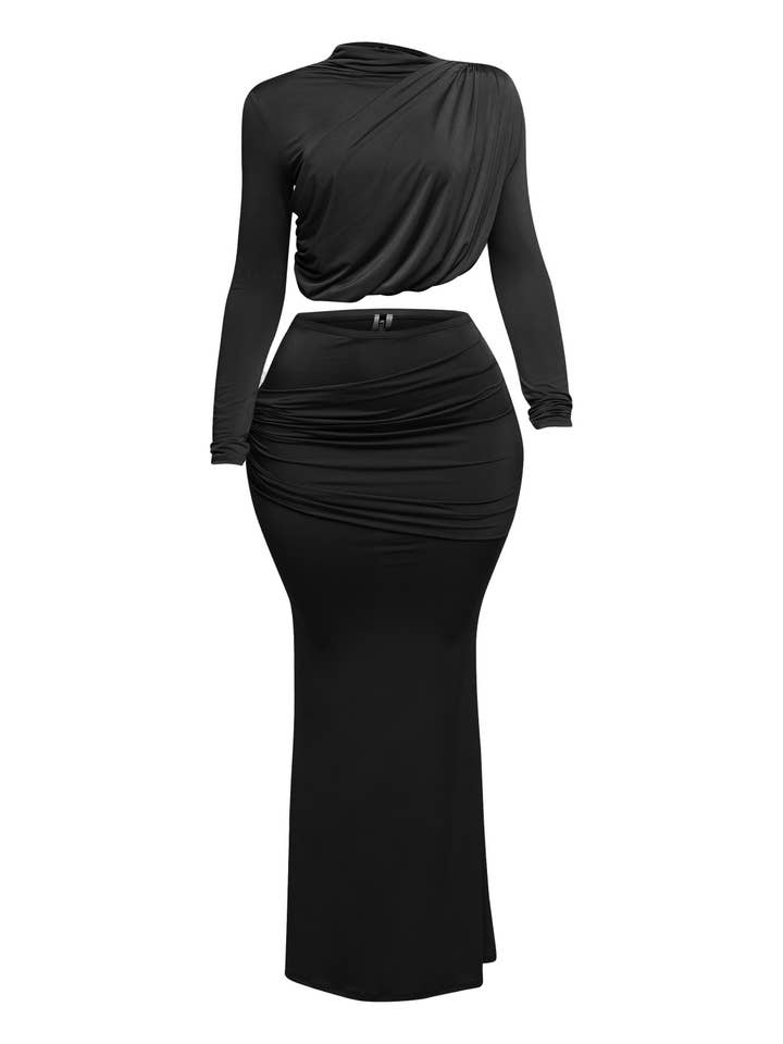 K Too - Wholesale Top & Skirt Set - Women's - PLUS SIZE Shirring detailed top & long skirt set