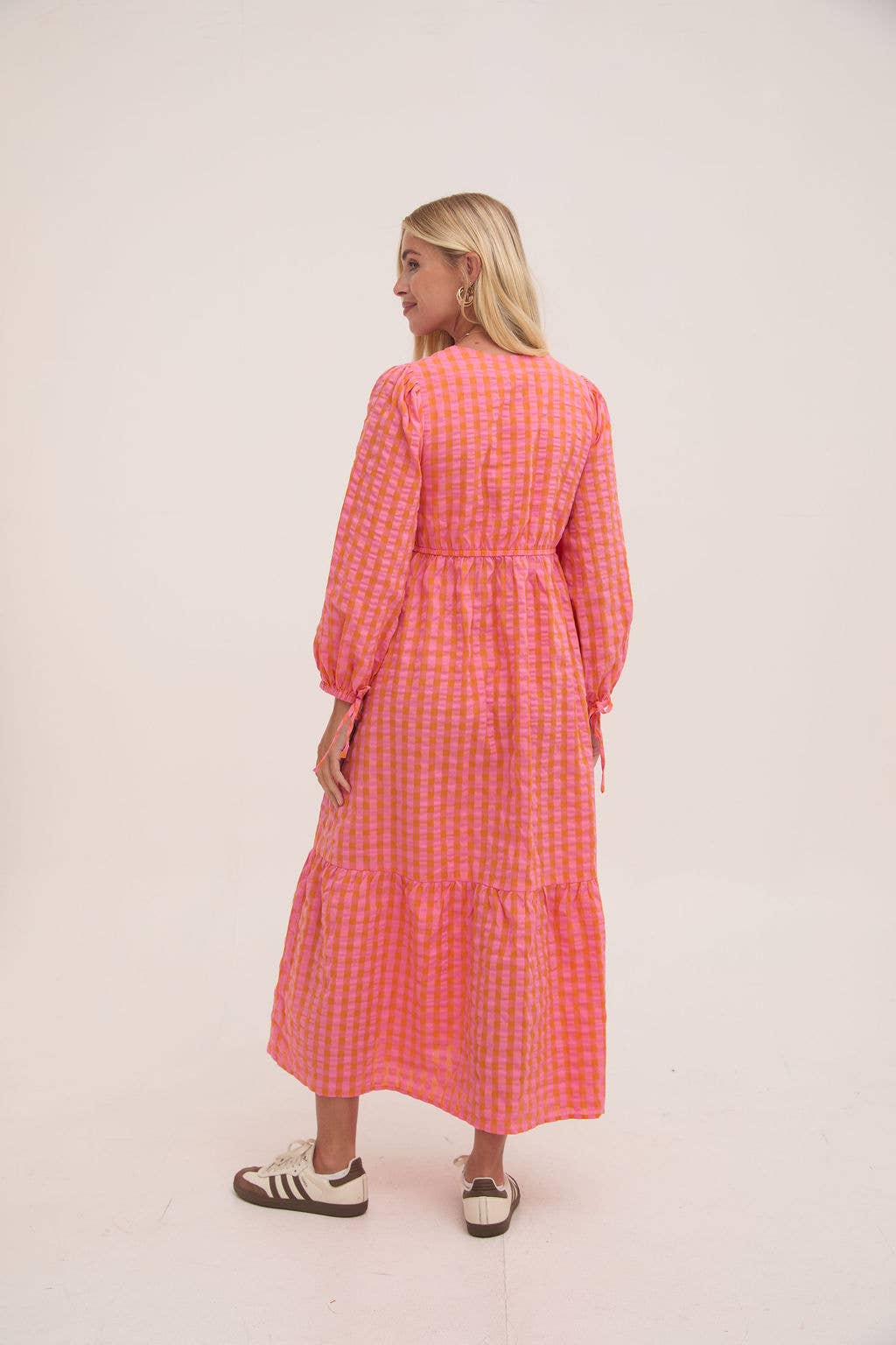 Lina Orange & Pink Gingham Dress for wholesale on Faire2