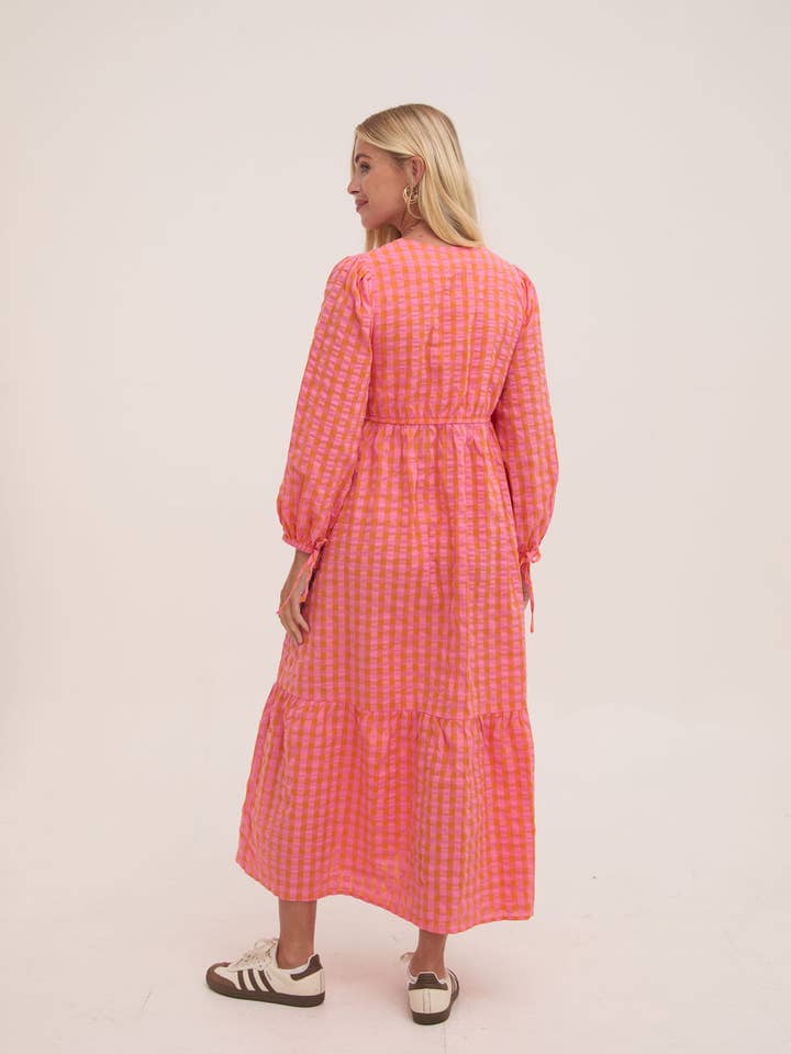 Lina Orange & Pink Gingham Dress for wholesale on Faire2