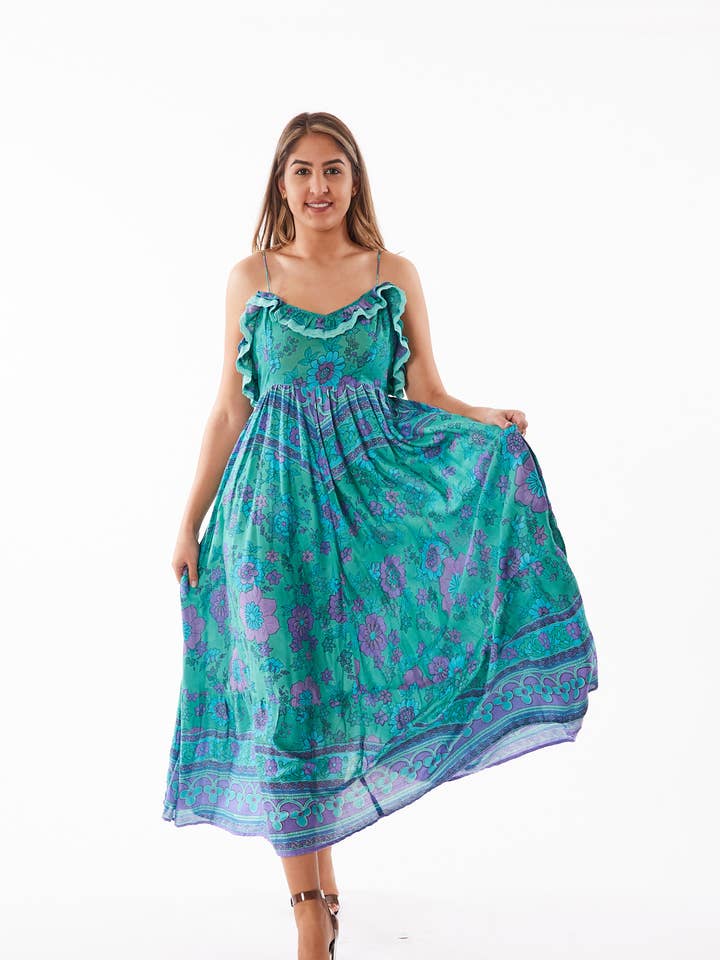 Vestido de algodón verde para venta al por mayor de Ranee's