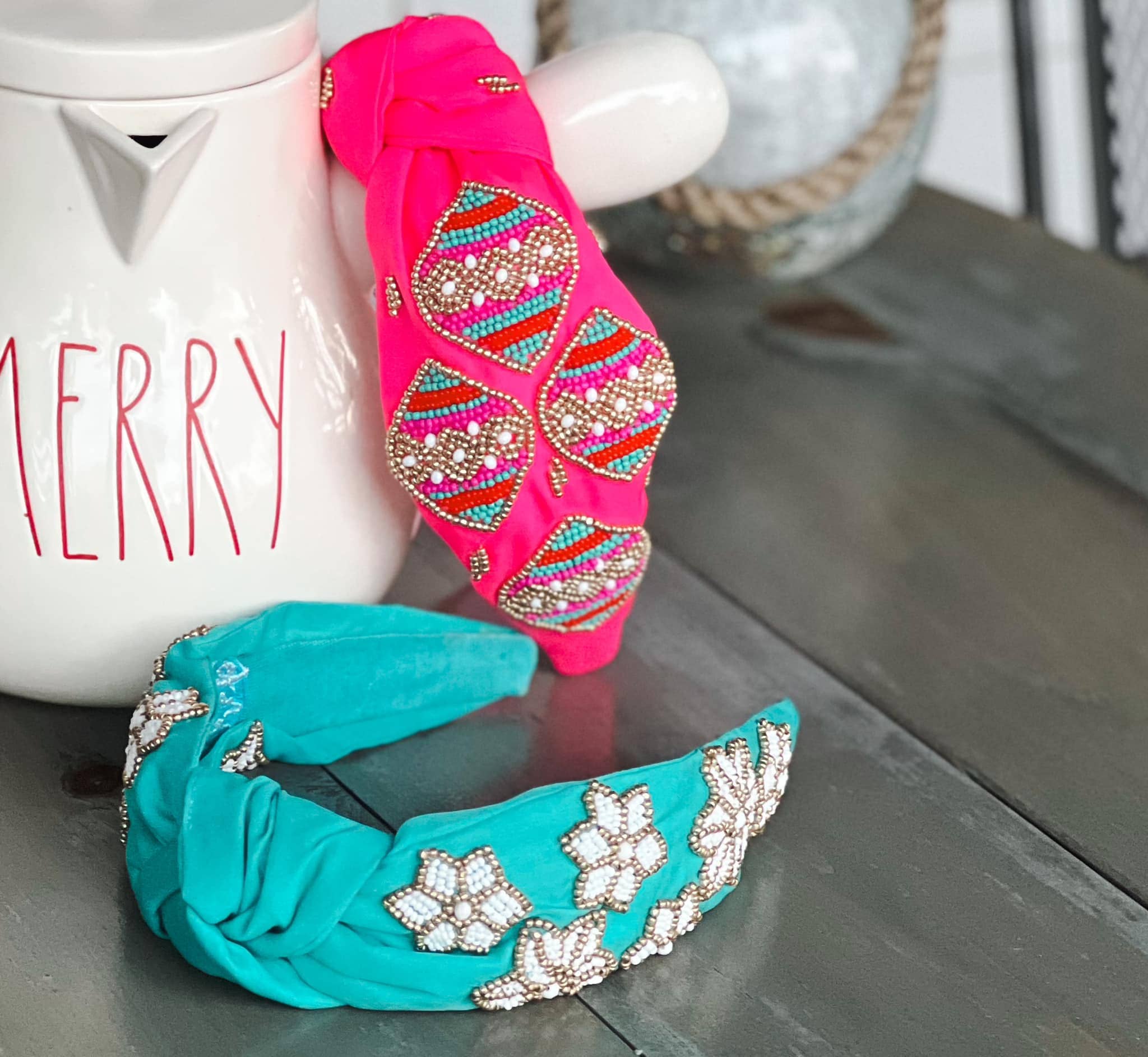 OBX Prep - Wholesale Fashion Headband - Women's - Pink Christmas Ornament Beaded Handmade Headband5