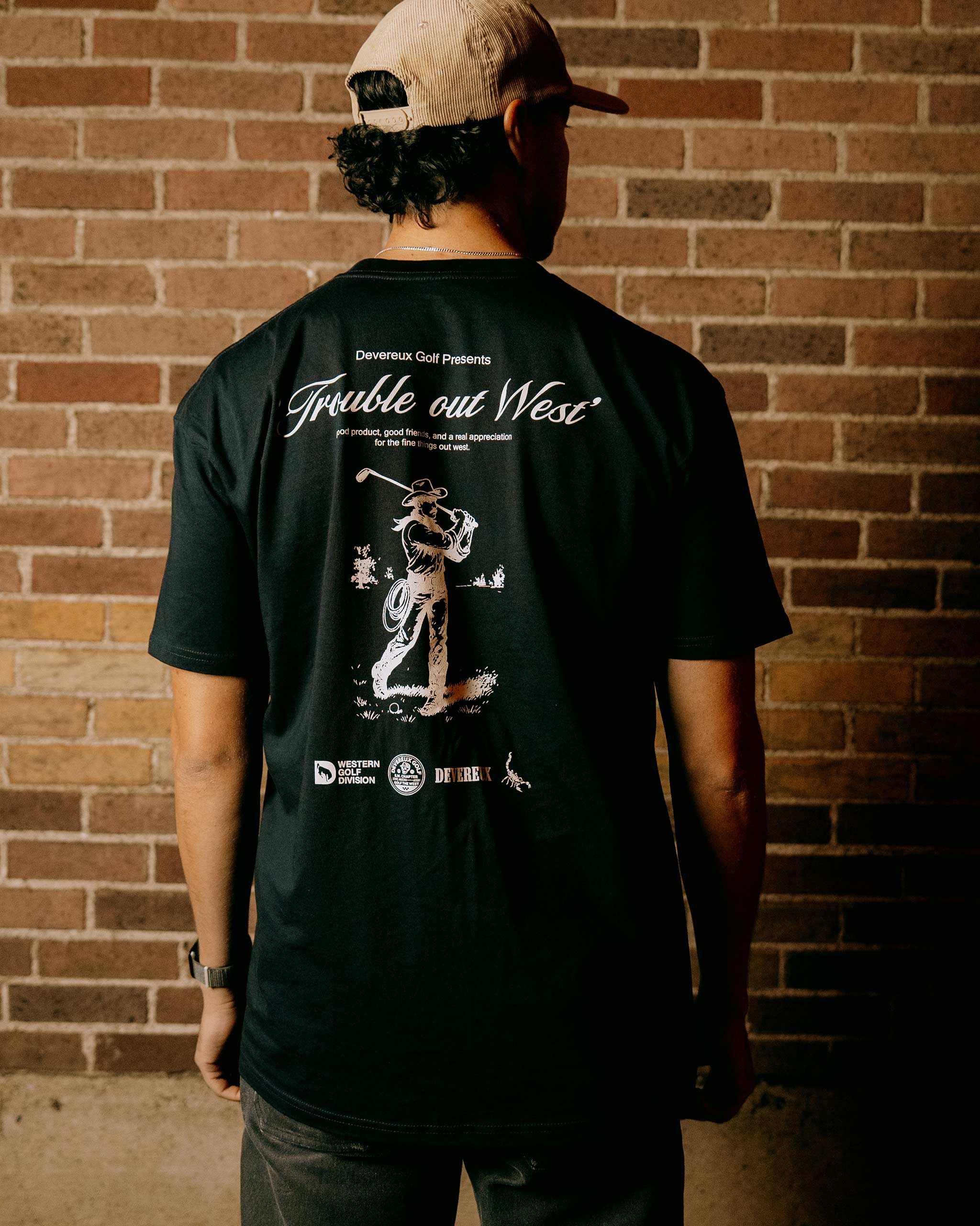 Trouble Out West Tee - Navy for wholesale on Faire4