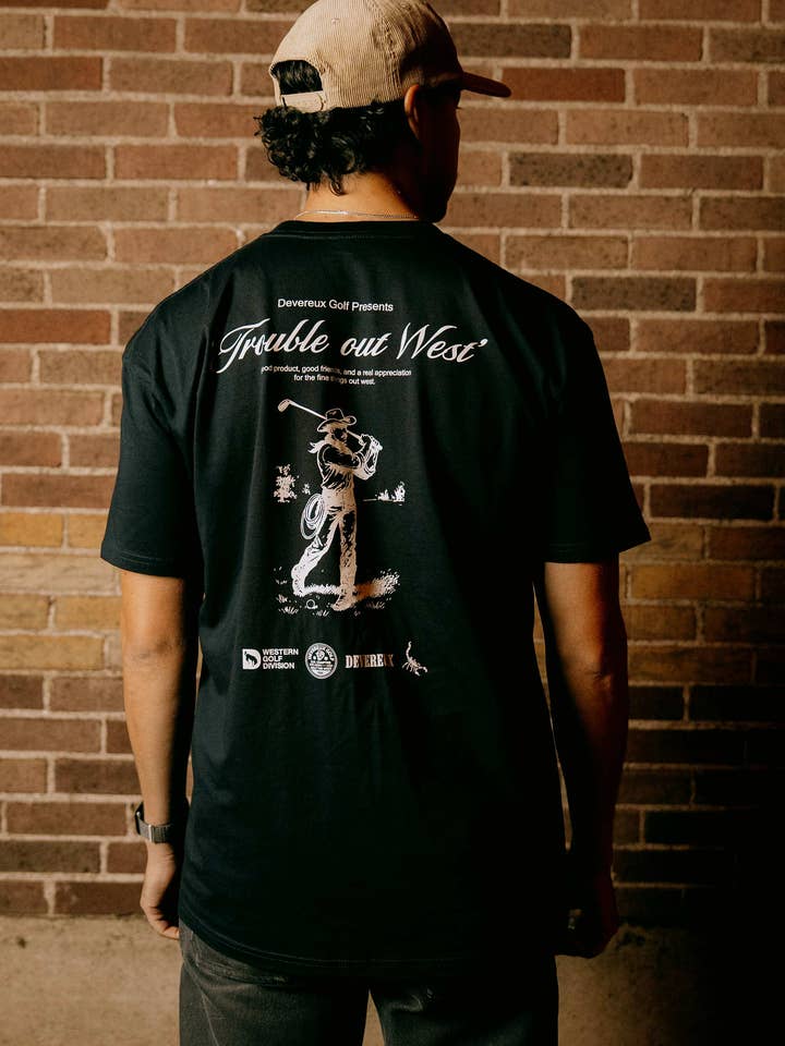 Trouble Out West Tee - Navy for wholesale on Faire4