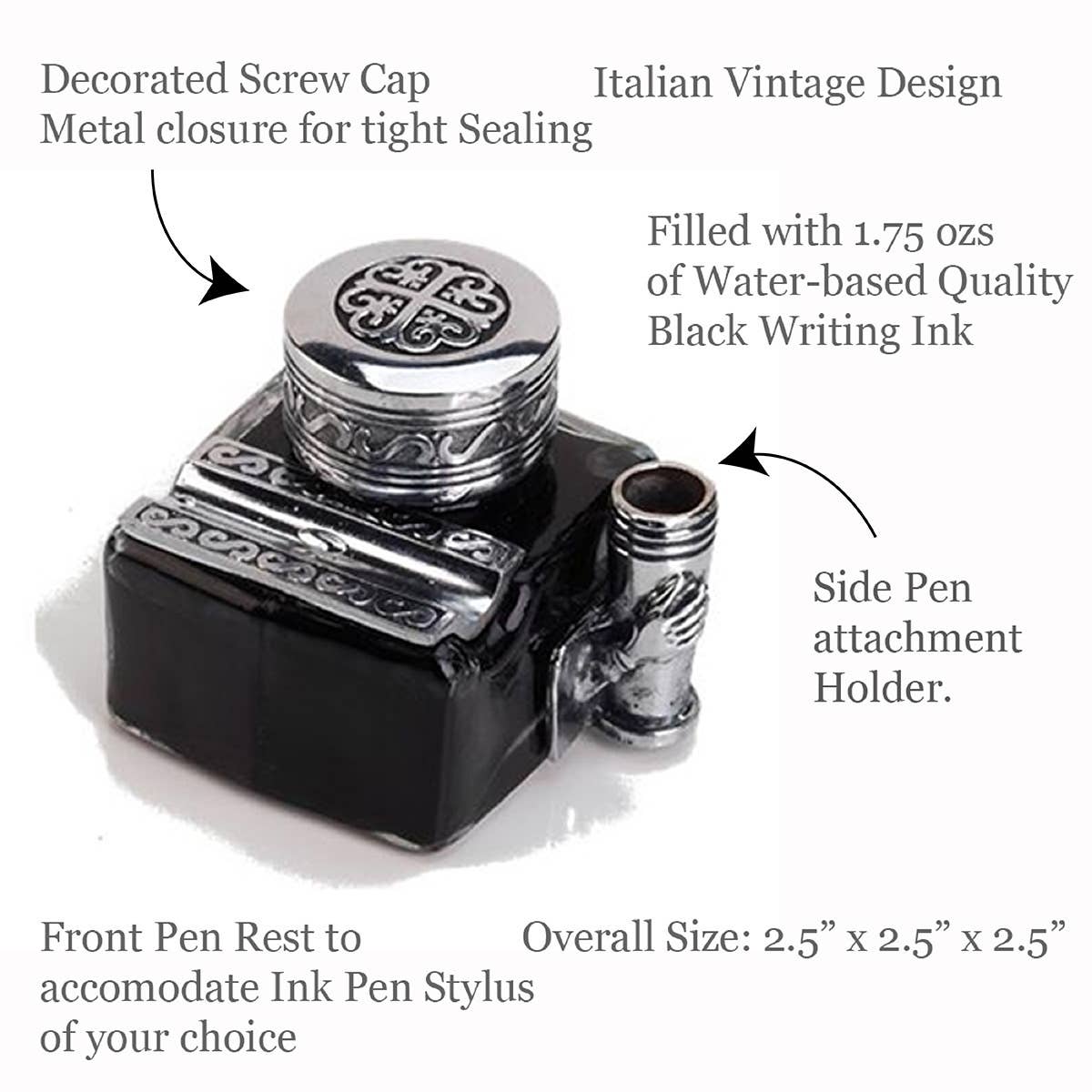 Freund Mayer & Co. - Wholesale Pen & Pencil Holder - Decorative Inkwell with Pen Rest, Pen Holder & Ink1