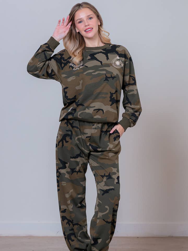 camo HT29049T-HP35365T-CAMO PRINTED SWEATSHIRT WITH EMBROIDELY for wholesale on Faire1