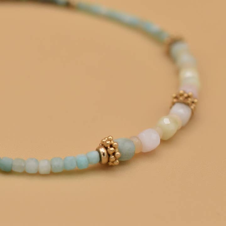 Bracelet de cheville Pablo Plaqué Or Pierre Turquoise Amazonite Morganite Opale pour la vente par Coraline Bijoux