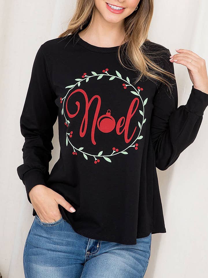 LANGÆRMET TOP MED JULETRYK MED RUND HALS for engroshandel hos ROUSSEAU