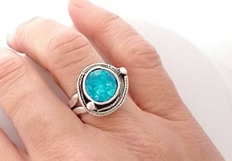 Piccadilly Pendants - Vendita all'ingrosso Anelli cocktail/statement - Anello in argento martellato, anello fatto a mano, anello blu6