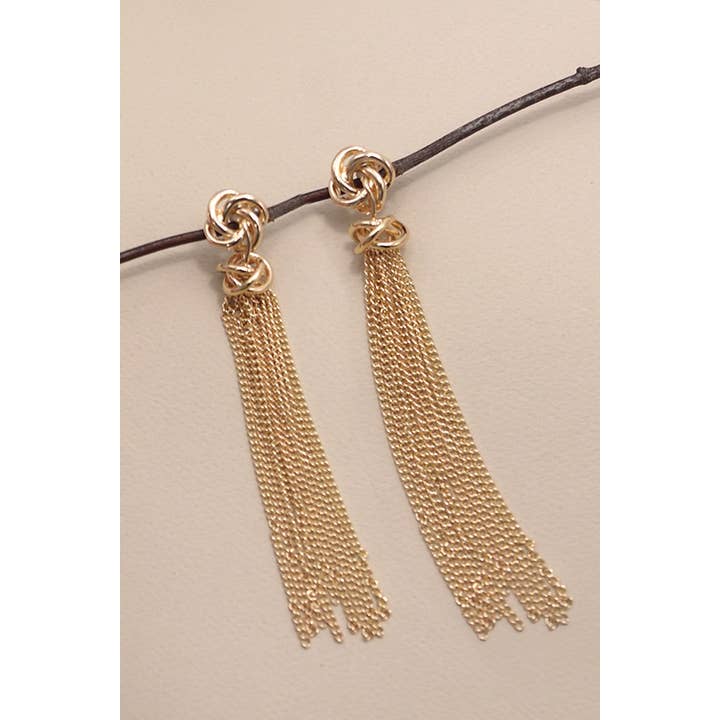 GOLD KNOT TASSEL DROP EARRINGS | 80E3680 for wholesale on Faire