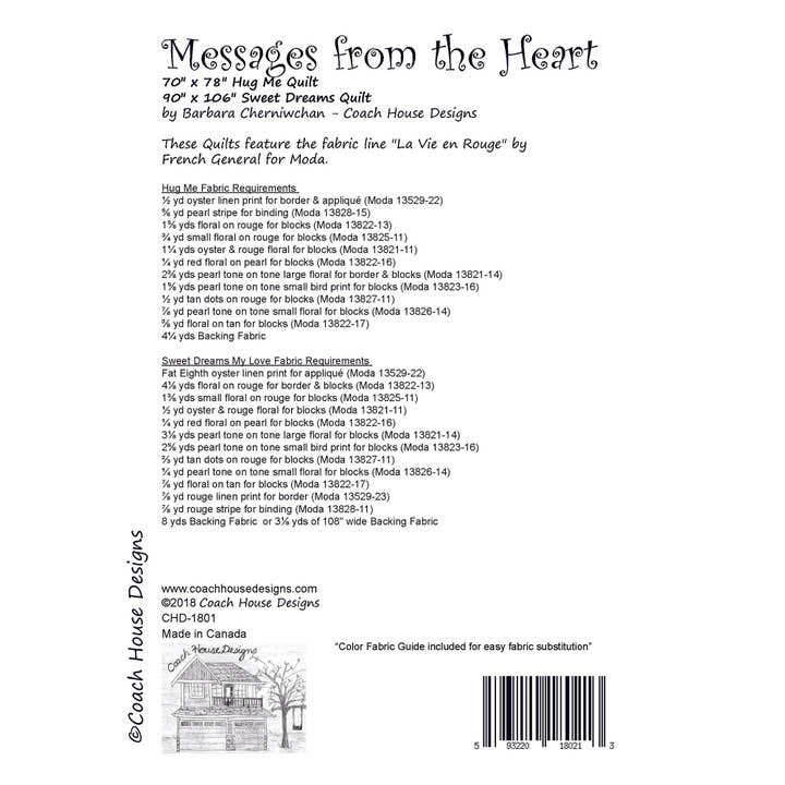 Coach House Designs - Wholesale Quilt - Messages from the Heart Quilt Pattern4