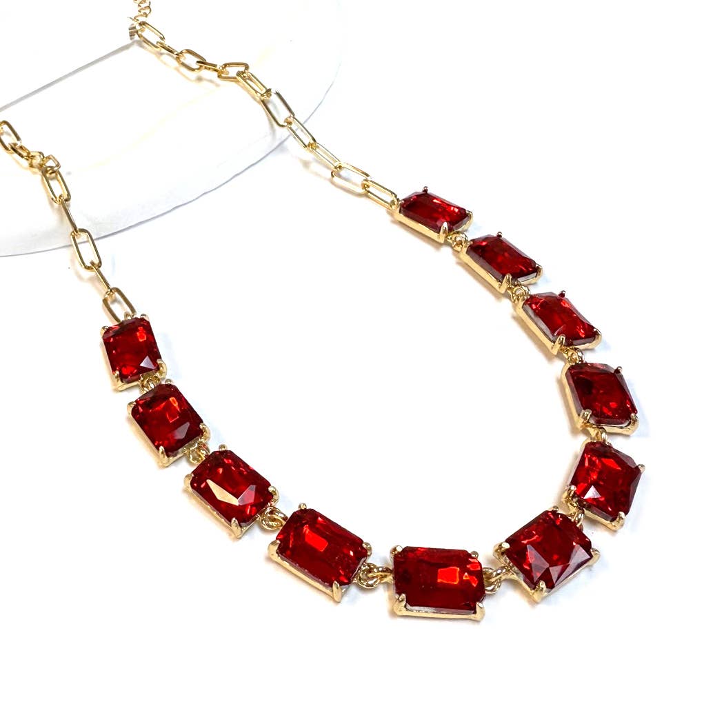 StarryNYC - Wholesale Link & chain necklace - Rectangle Crystal Glass Linked Statement Chain Necklace 15