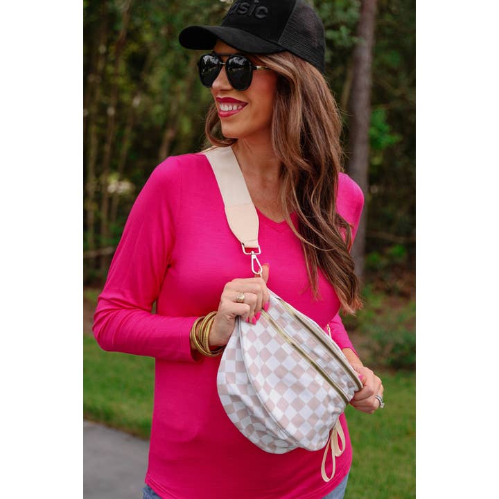 PREORDER-Running Errands Bum Bag, Neutral Checkered for wholesale on Faire