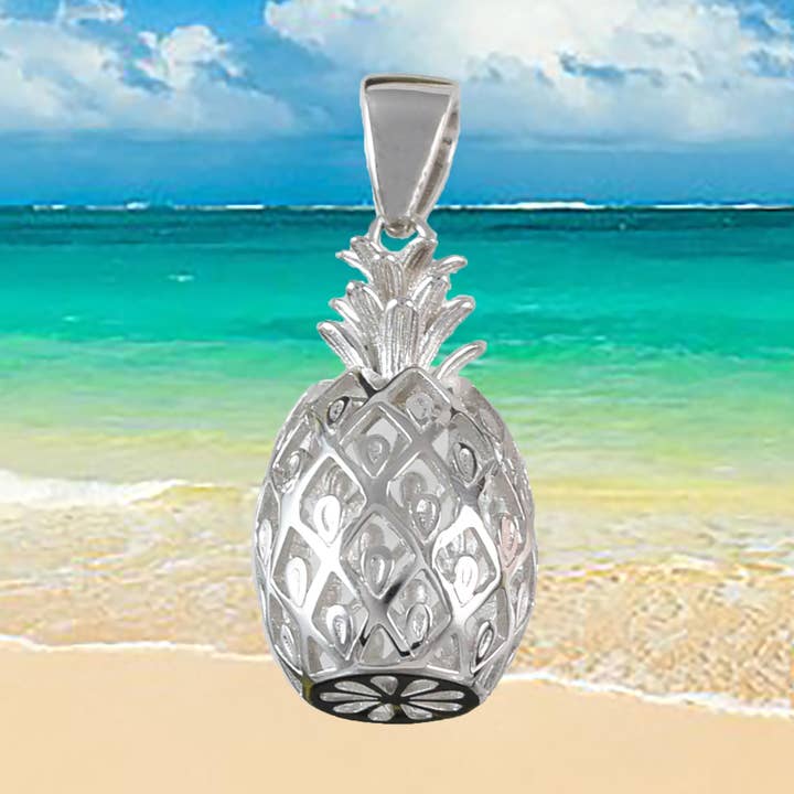 Hawaiian 3D Large Pineapple Pendant, Sterling Silver 3D Pineapple Pendant, Hawaiian Jewelry, Christmas Anniversary Birthday Gift for wholesale by Paradise Treasures Jewelry