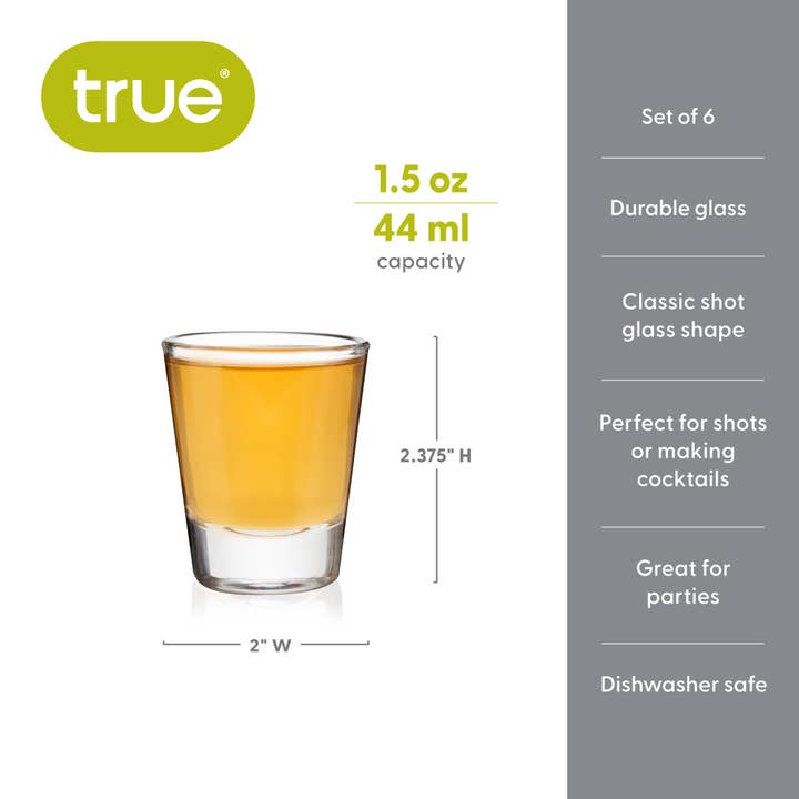 TRUE - Wholesale Shot Glass - Shooter Classic Glass Shot Glasses - 1.5 oz - Set of 6