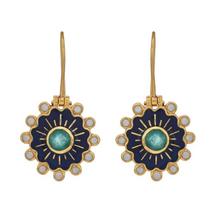 Emerald Pearl Gold Plated Enamel Earring,Handmade Essentials for wholesale by Misteerious Seed