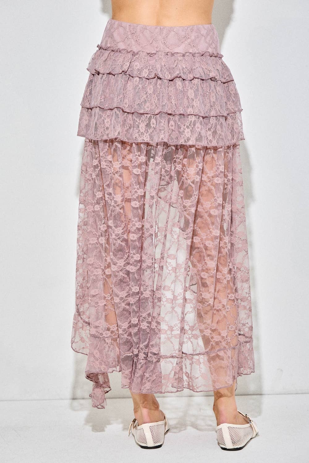 Baevely by Wellmade USA – wholesale Skirt – Women’s – Lace Ruffle Tiered High-Low Maxi Skirt5