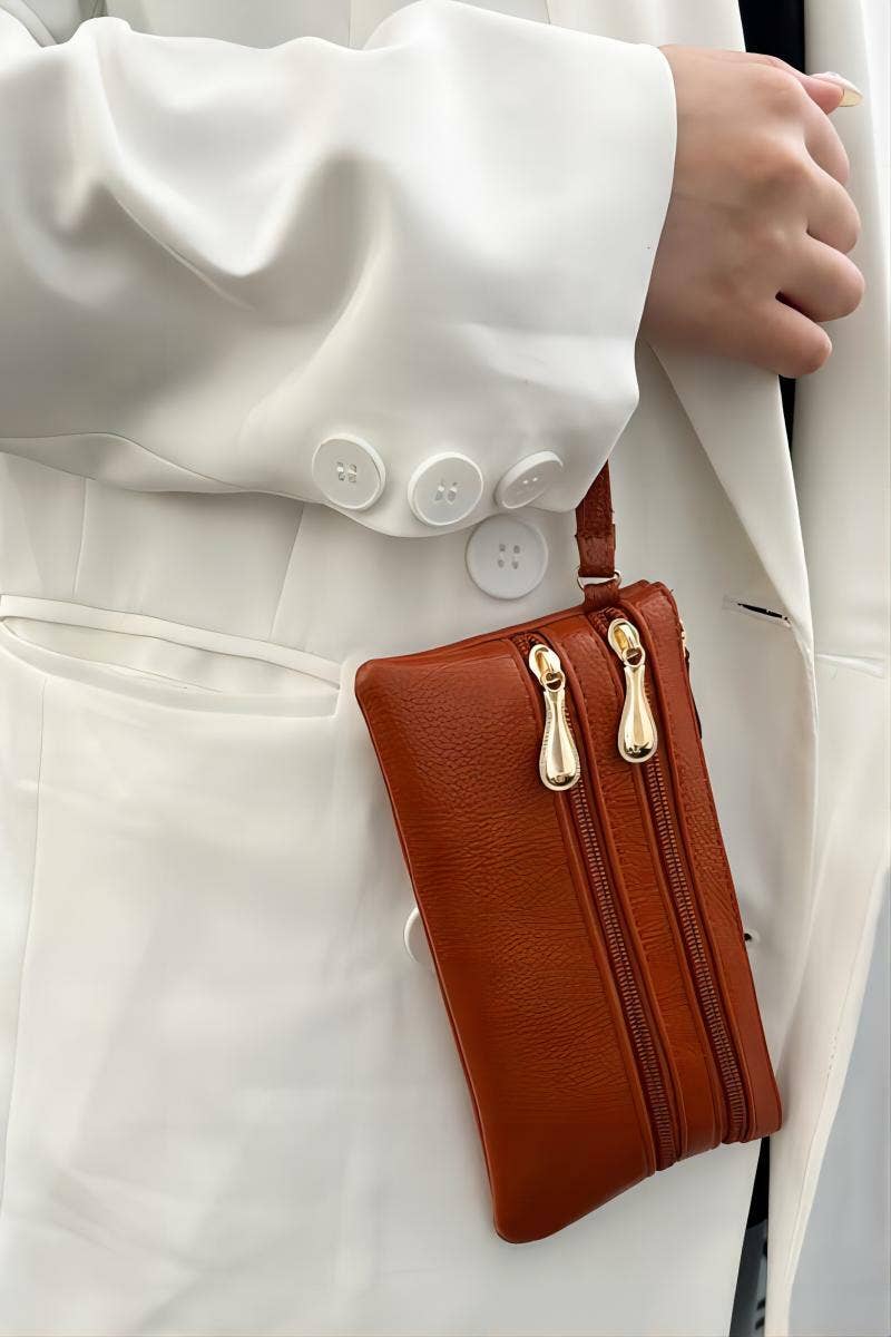 42POPS – Großhandel Brieftasche – Damen – ....Vegan-Leder-Geldbörse mit drei Reißverschlüssen und Handgelenkschlaufe2