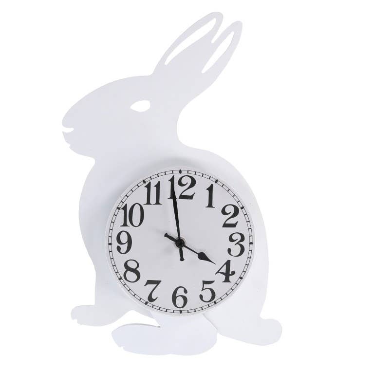 White Pendulum Rabbit Wooden Clock CM38x24x5 for wholesale on Faire0