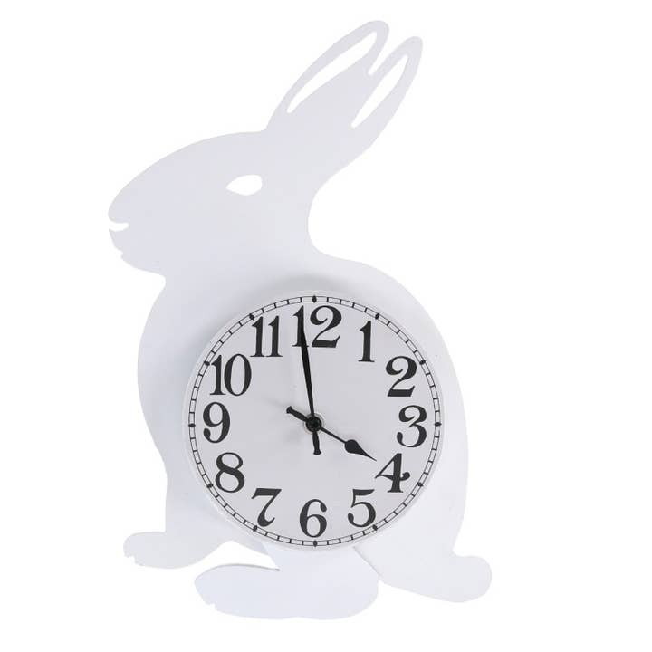 White Pendulum Rabbit Wooden Clock CM38x24x5 for wholesale on Faire