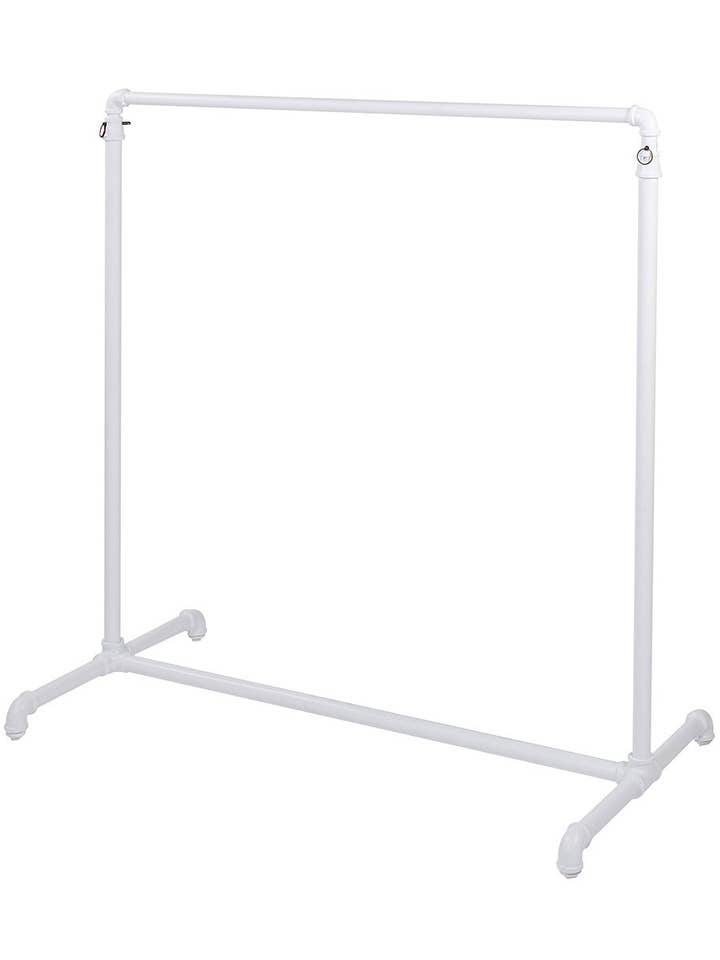 Boutique White Pipe Single Rail Ballet Bar Clothing Rack for wholesale by Store Supply Warehouse