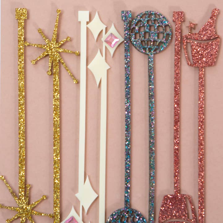 Mod Lounge Paper Company - Wholesale Drink Stirrer - Champagne Glitter Acrylic Beverage Mixing Swizzle Stix