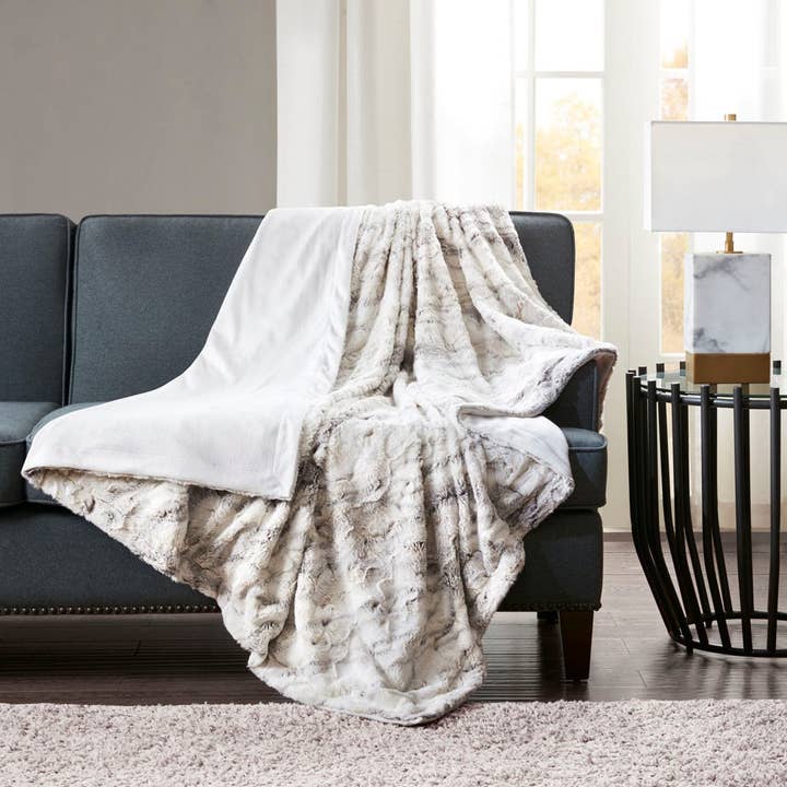 Olliix - Wholesale Throw Blanket - Faux Fur Oversized 60x70" Marble Throw Blanket, Natural