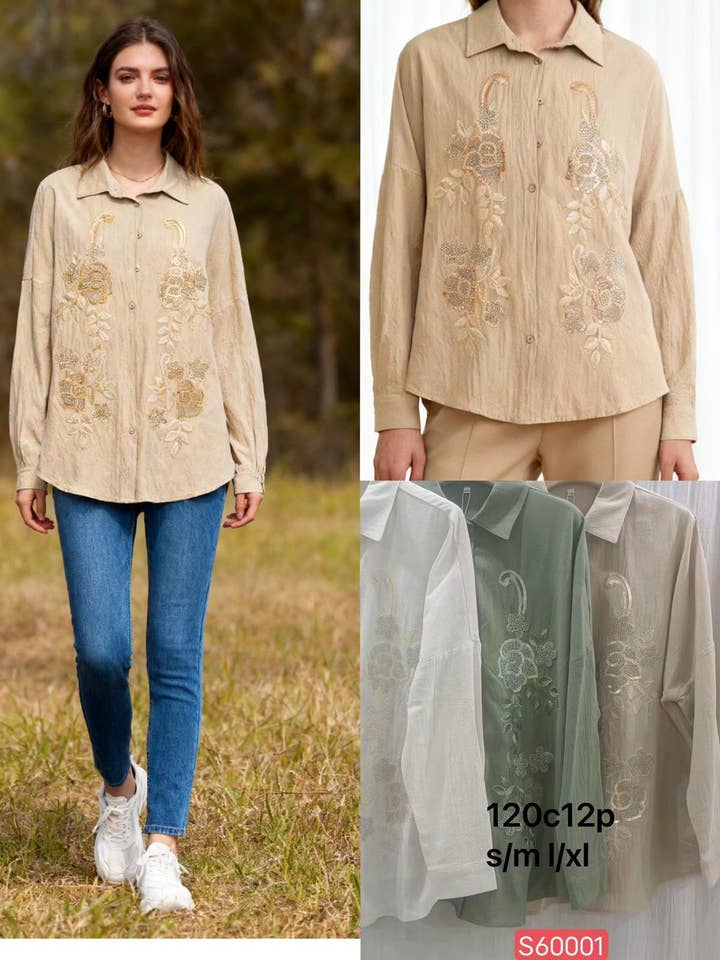 CAMICIA A MANICHE LUNGHE CON DETTAGLI RICAMATI IN COTONE per la vendita all'ingrosso da parte di SWEET MAGIC MODA Y COMPLEMENTOS