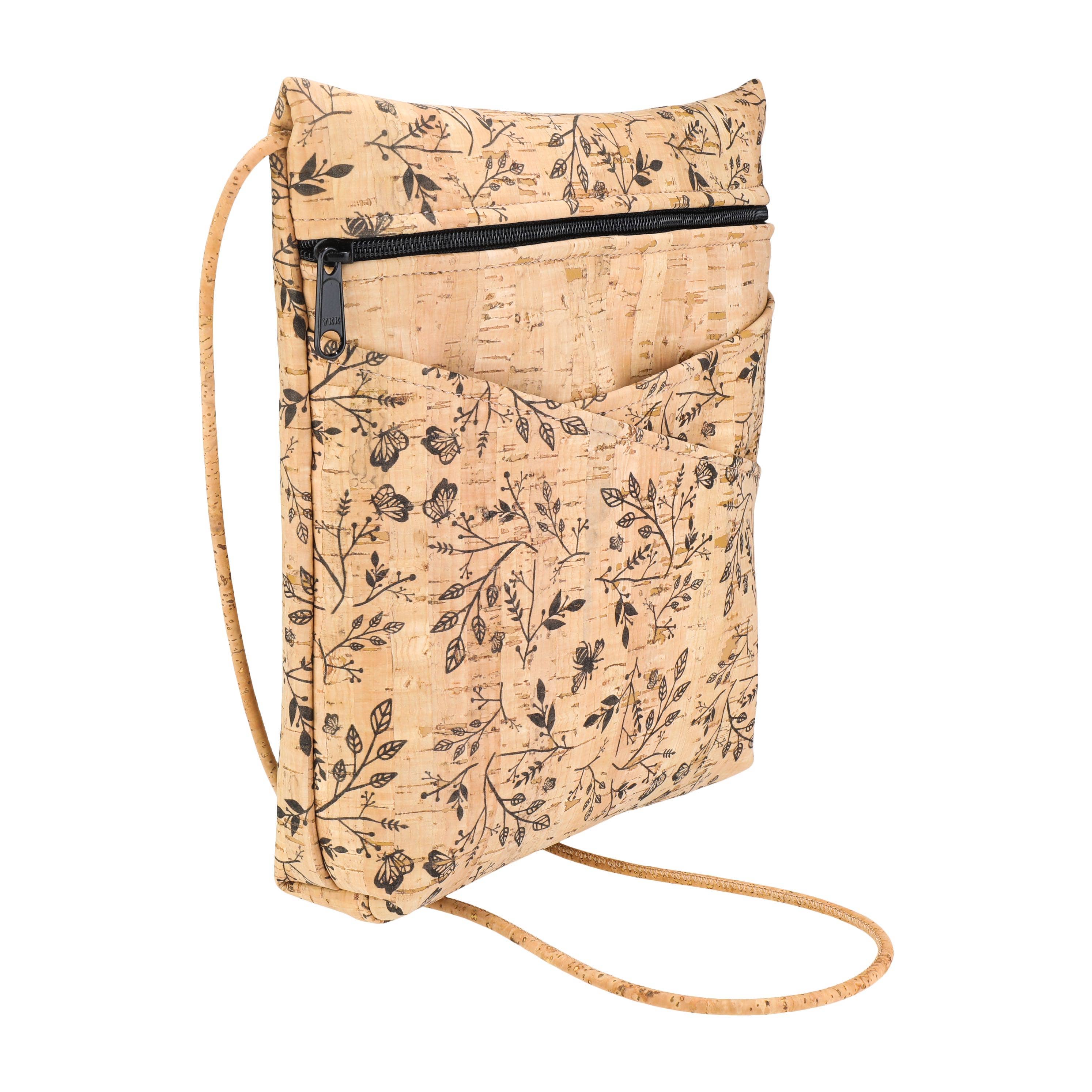 Natalie Therese - Wholesale Crossbody Bag - Women's - Cork Crossbody Bag w/ 2 Crisscross Pocket | Black Floral2