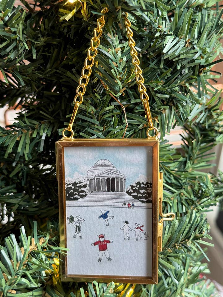 Skating Polar Bears at Jefferson Memorial Ornament for wholesale by Alexandra Schmeling Fine Art