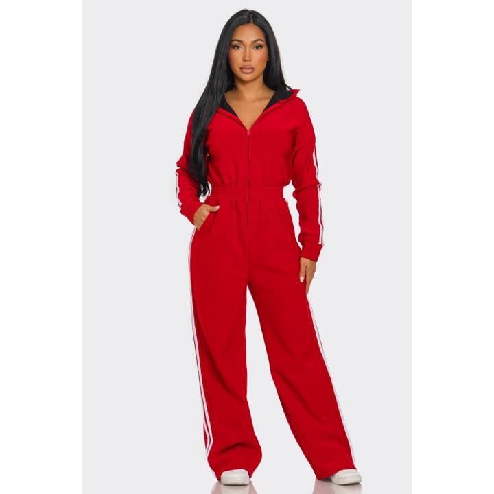 HOODED FLEECE LINED JUMPSUIT for wholesale by Black Pearl Clothing