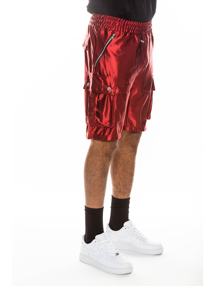 WEIV - Wholesale Shorts - Men's - Mens Satin Cargo Utility Shorts with Snap Button Pockets8