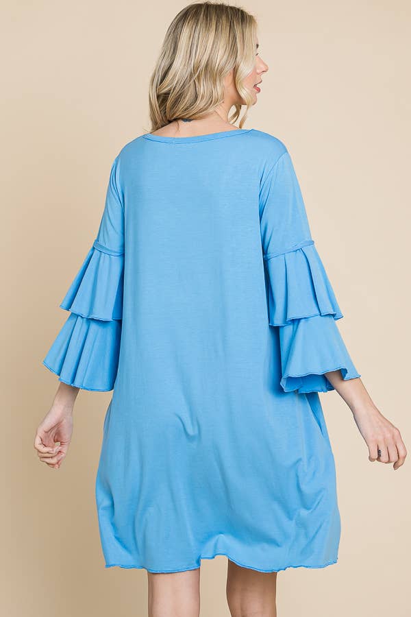 Culture Code - Wholesale Dress - Women's - CAD1410Q - V-NECK RUFFLE SLEEVE A-LINE DRESS11